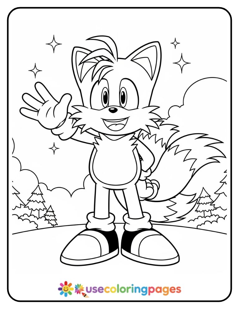 Cute Tails Waving Coloring Page for Preschoolers