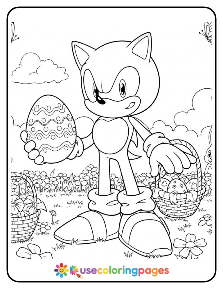 Easter Sonic Holding a Painted Egg Coloring Page