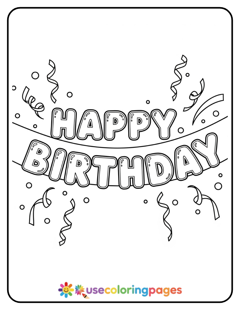 Easy “Happy Birthday” Banner Coloring Page