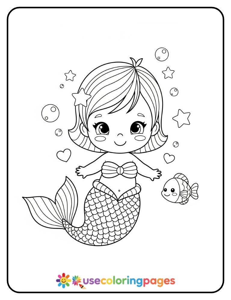 Easy Smiling Mermaid Coloring Page for Kids