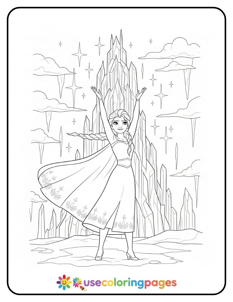 Elsa Building an Ice Castle Coloring Page