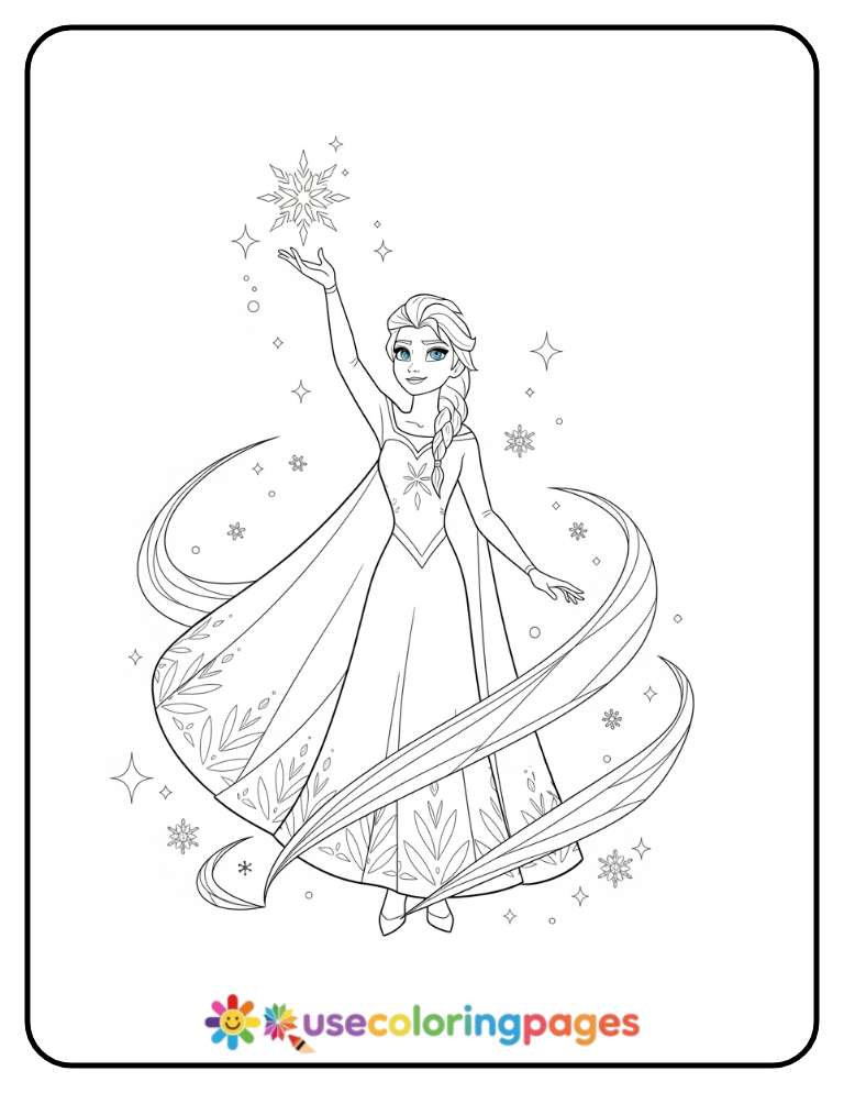 Elsa Creating a Snowflake Spell Coloring Page