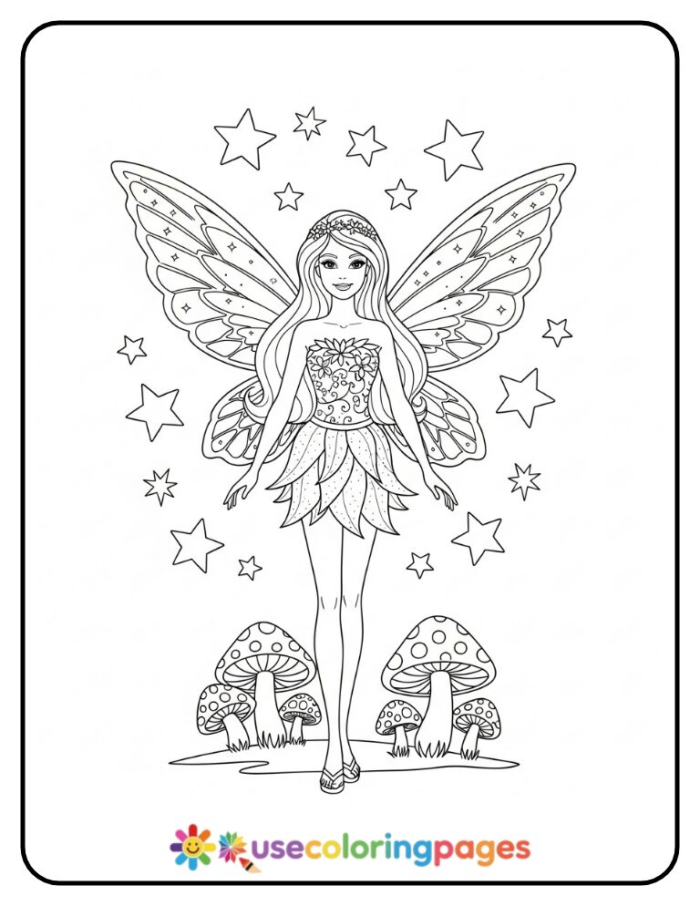 Fairy Barbie With Twinkling Wings Coloring Page