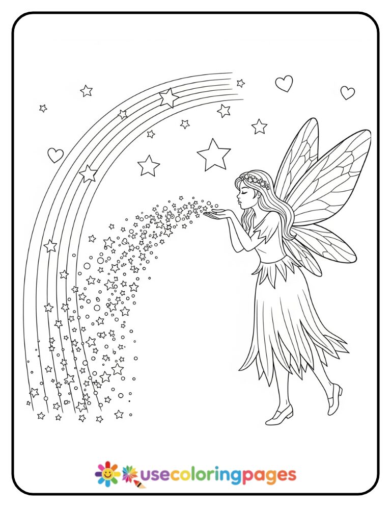 Fairy Blowing Rainbow Dust From Hands Coloring Page