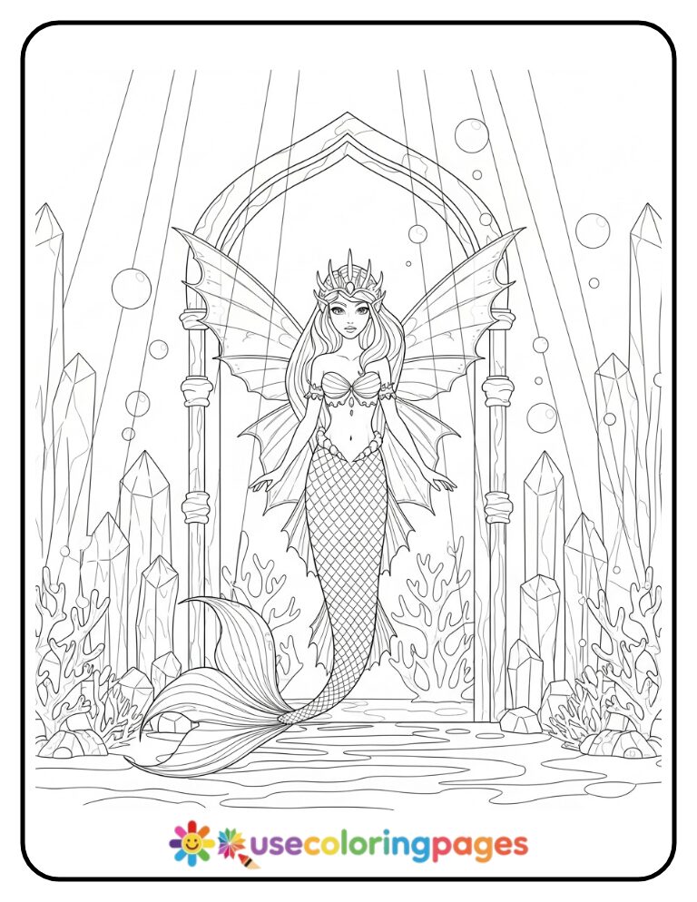 Fairy Mermaid in a Coral Castle Coloring Page