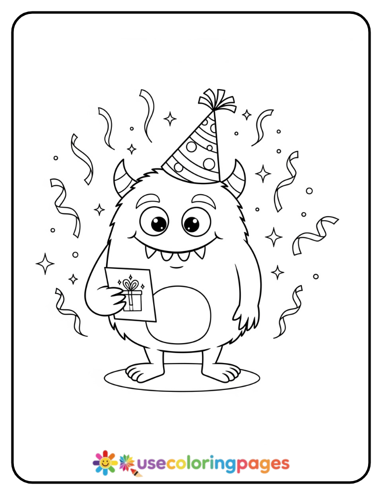 Funny Monster With Party Hat Coloring Page
