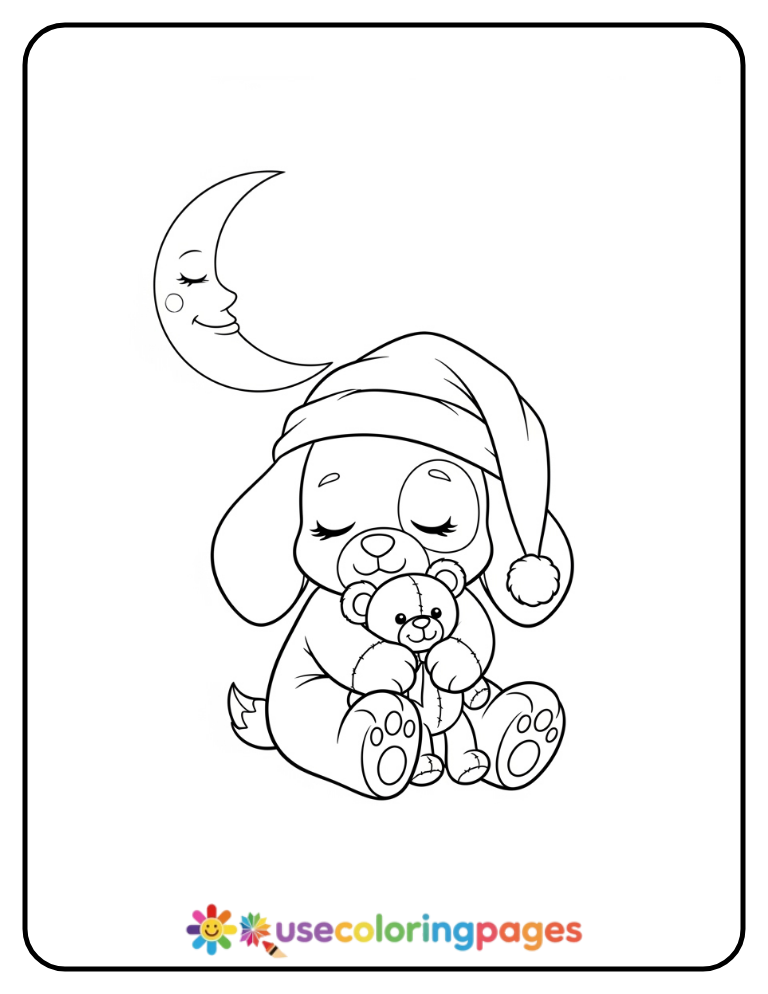 Girl Puppy with Teddy Bear Coloring Page
