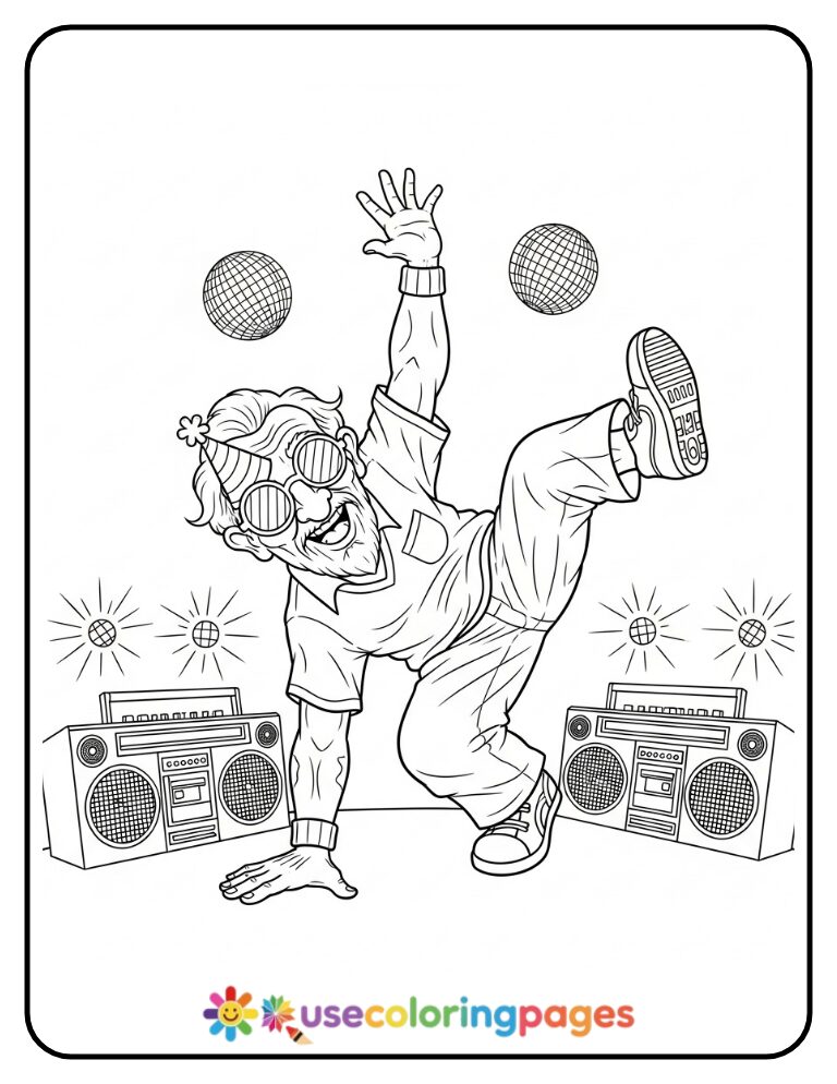 Grandpa Doing Birthday Breakdance Coloring Page