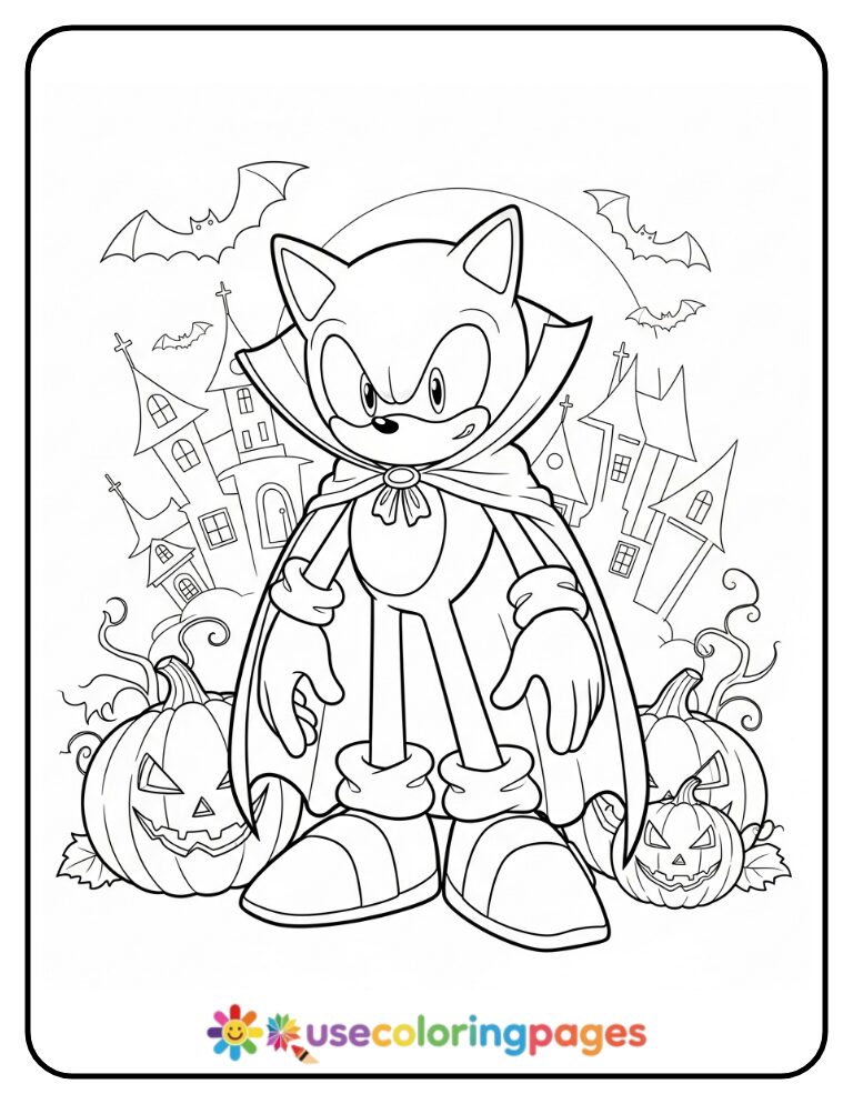 Halloween Sonic in Vampire Costume Coloring Page