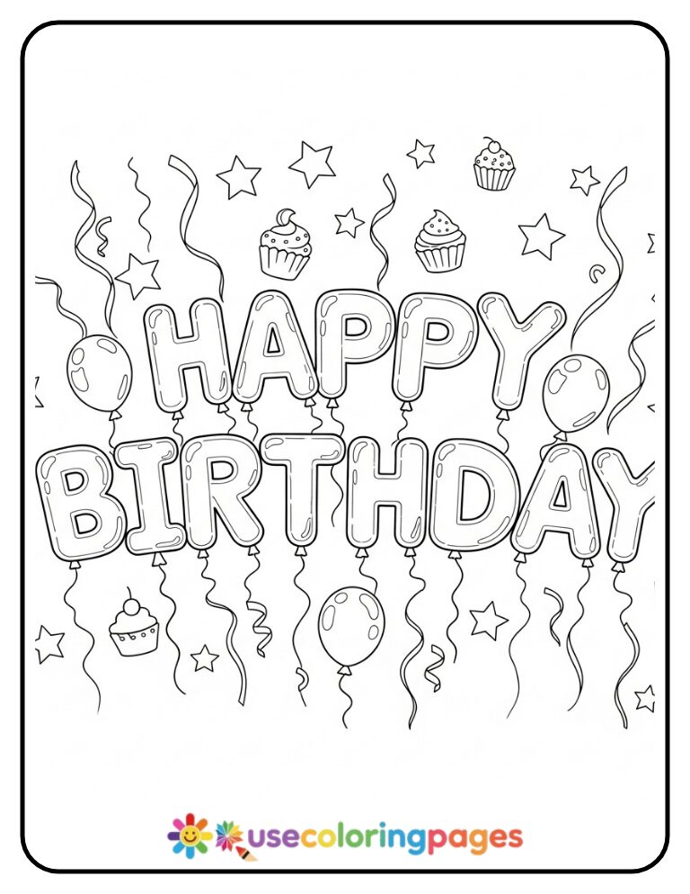 Happy Birthday Balloon Letters Coloring Page