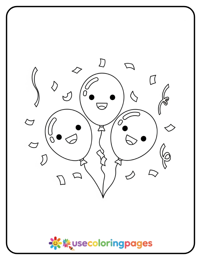 Happy Birthday Balloon Trio Coloring Page