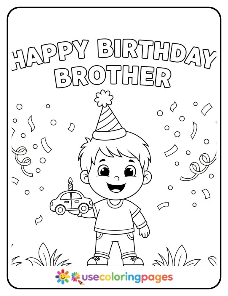 Happy Birthday Brother With Toy Car Coloring Page