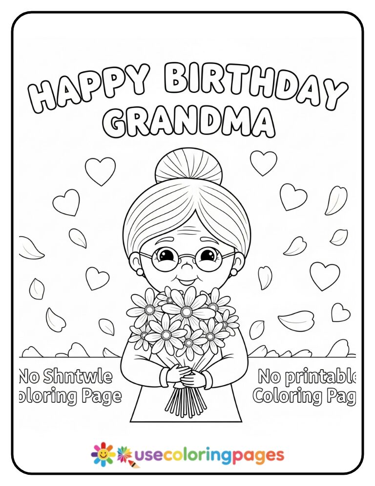 Happy Birthday Grandma With Flowers Coloring Page