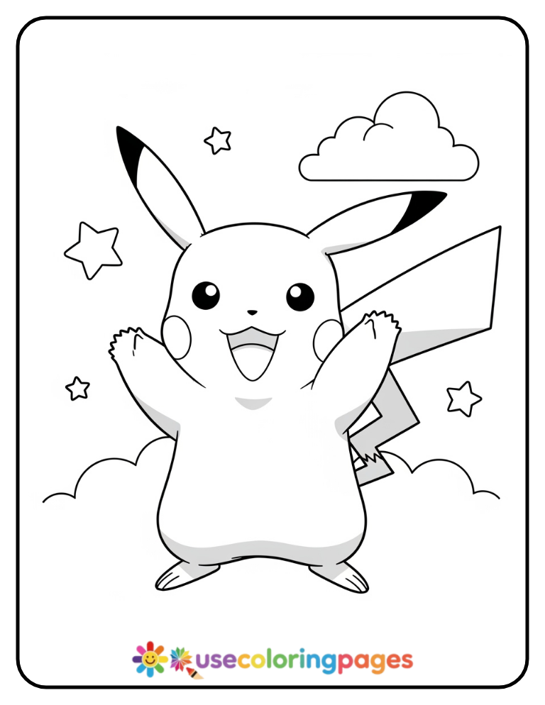 Happy Pikachu Waving Coloring Page For Toddlers