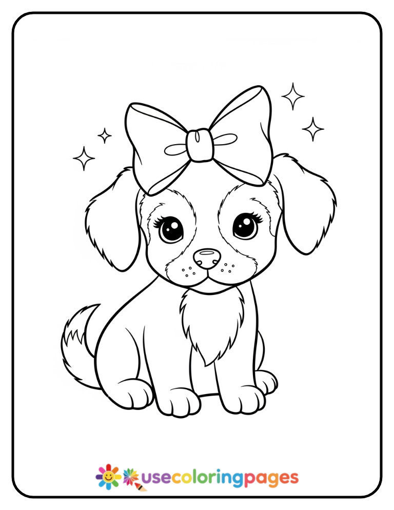 Happy Puppy with Bow Coloring Page