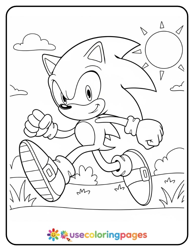 Happy Sonic Running Coloring Page for Kids