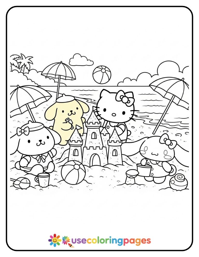 Hello Kitty And Friends At The Beach Coloring Page