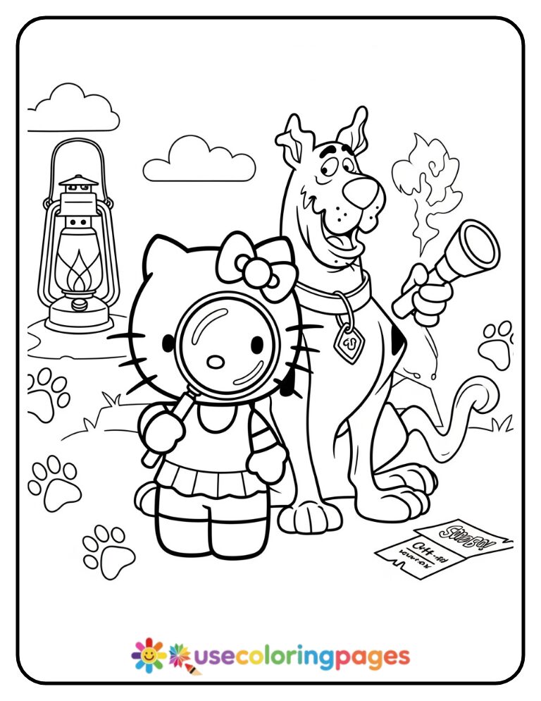 Hello Kitty And Scooby Doo Solving A Mystery Coloring Page