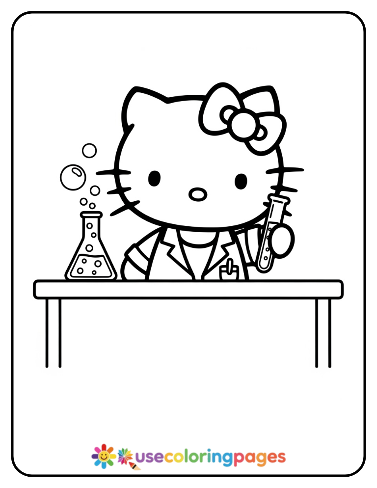 Hello Kitty At Science Class Coloring Page