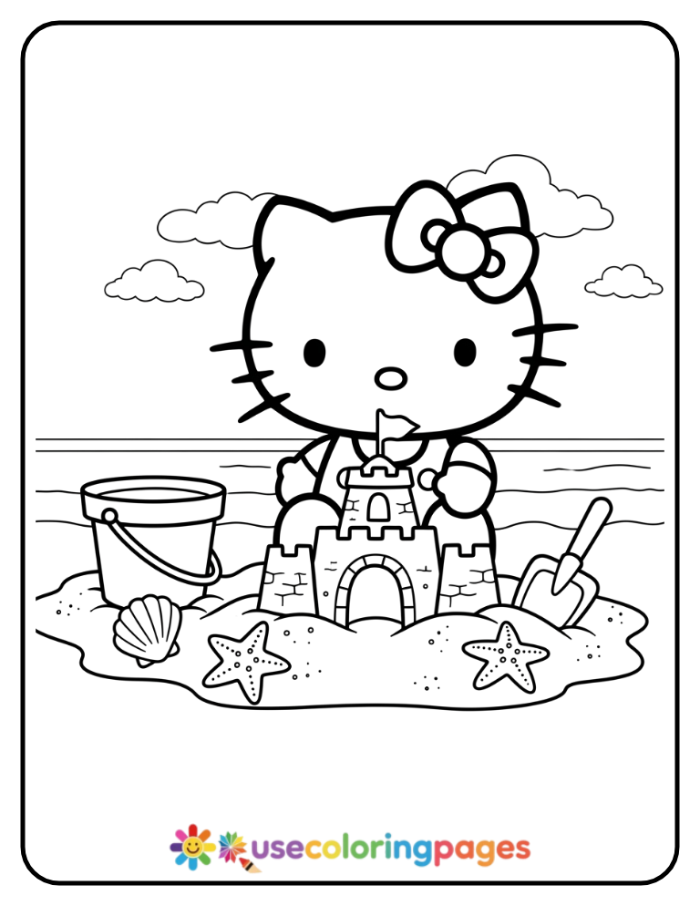 Hello Kitty Building A Sandcastle Coloring Page