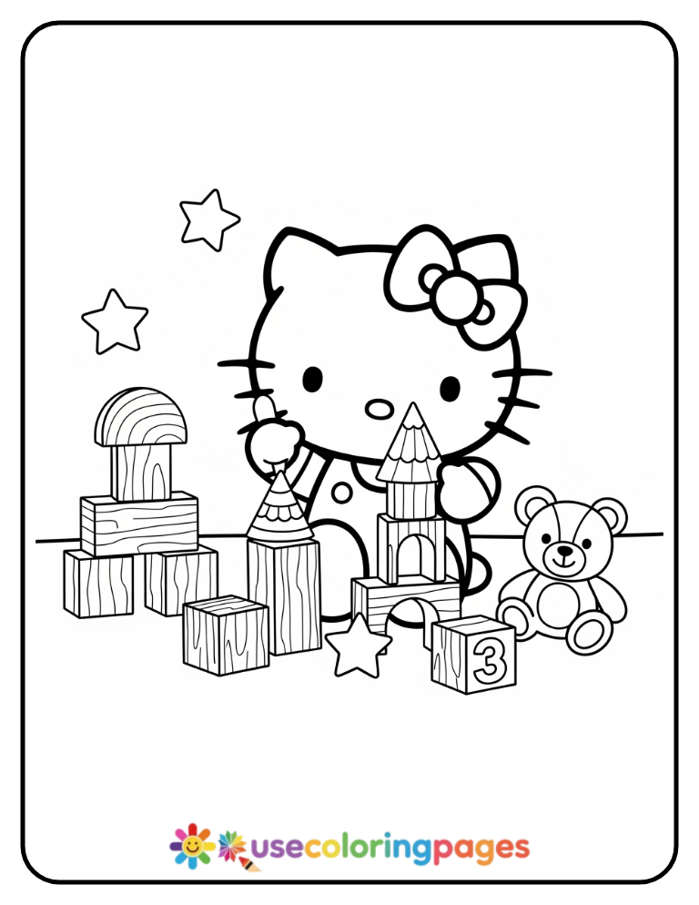 Hello Kitty Building a Toy Castle Coloring Page For Kids