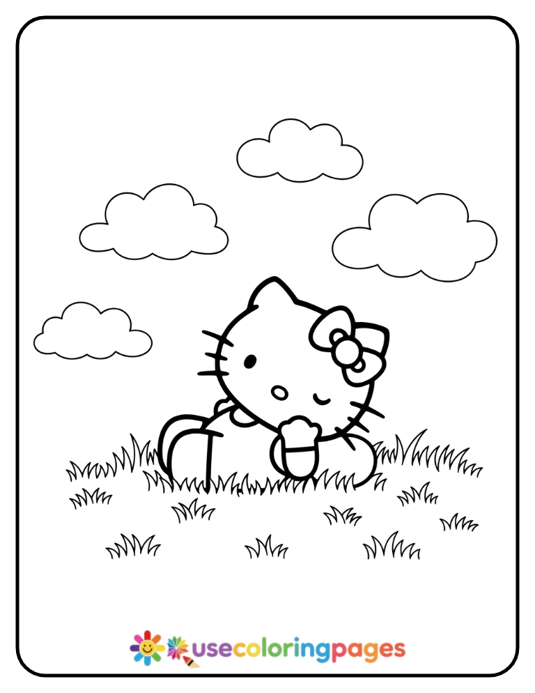 Hello Kitty Cloud Watching Coloring Page