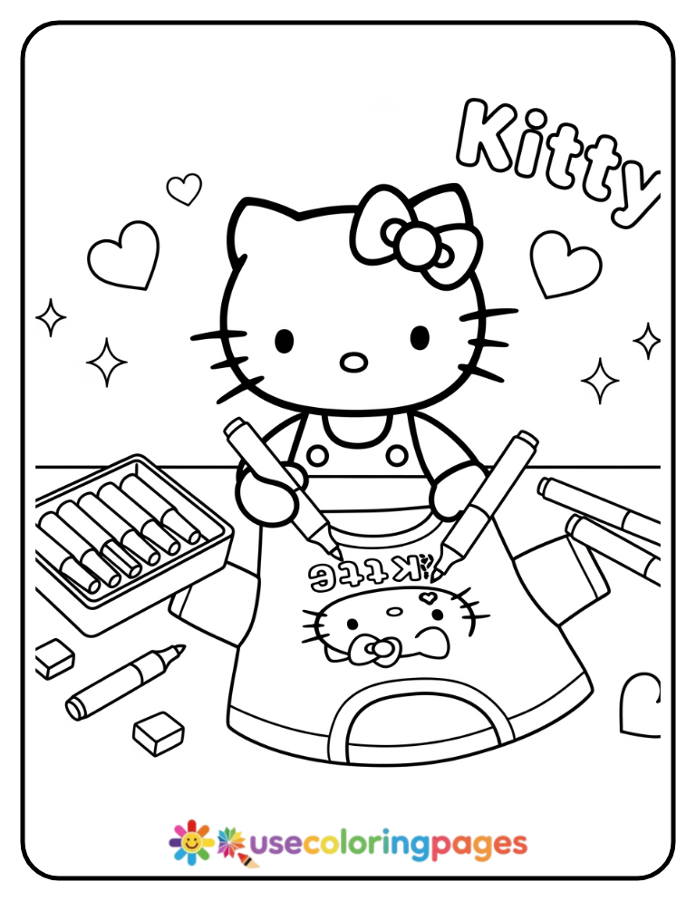 Hello Kitty Designing Her Own T-Shirt Coloring Page