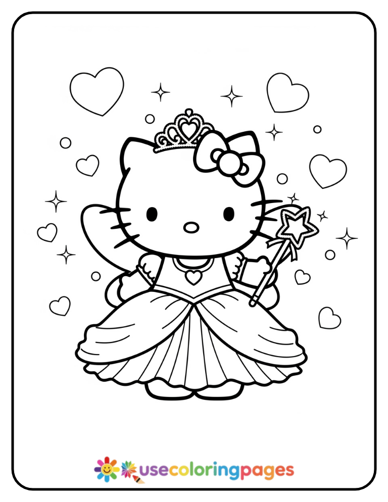 Hello Kitty Dressed As Fairy Princess Coloring Page