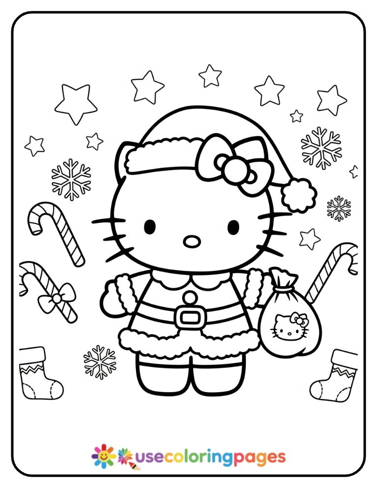 Hello Kitty Dressed As Little Santa Coloring Page