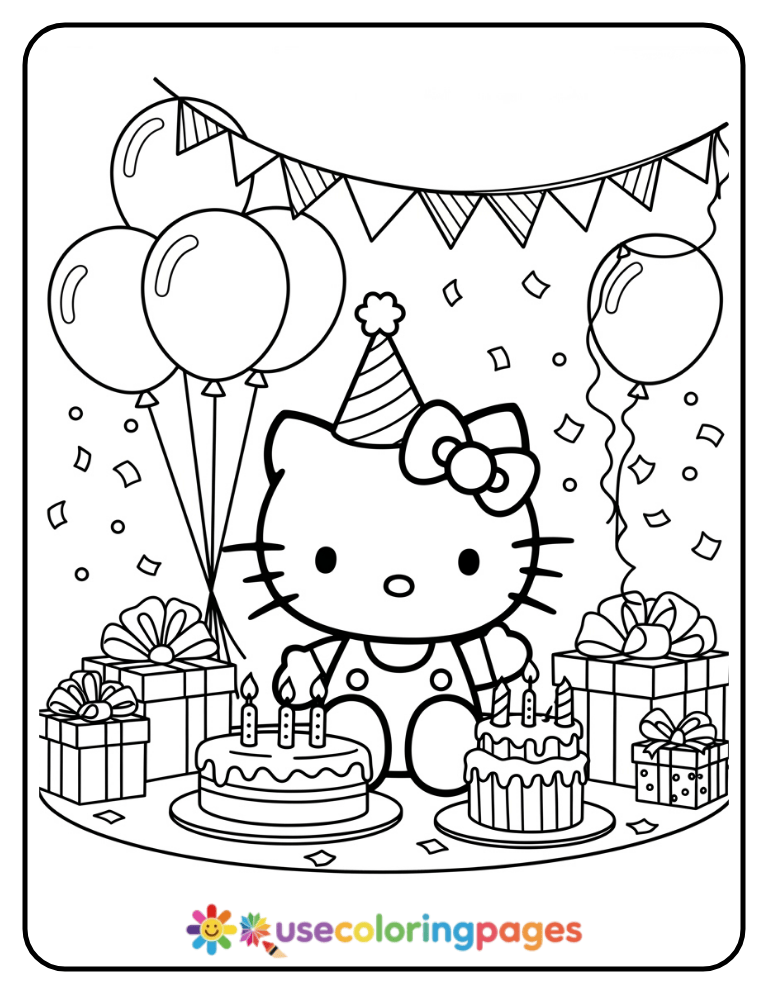 Hello Kitty Birthday Party Coloring Page
