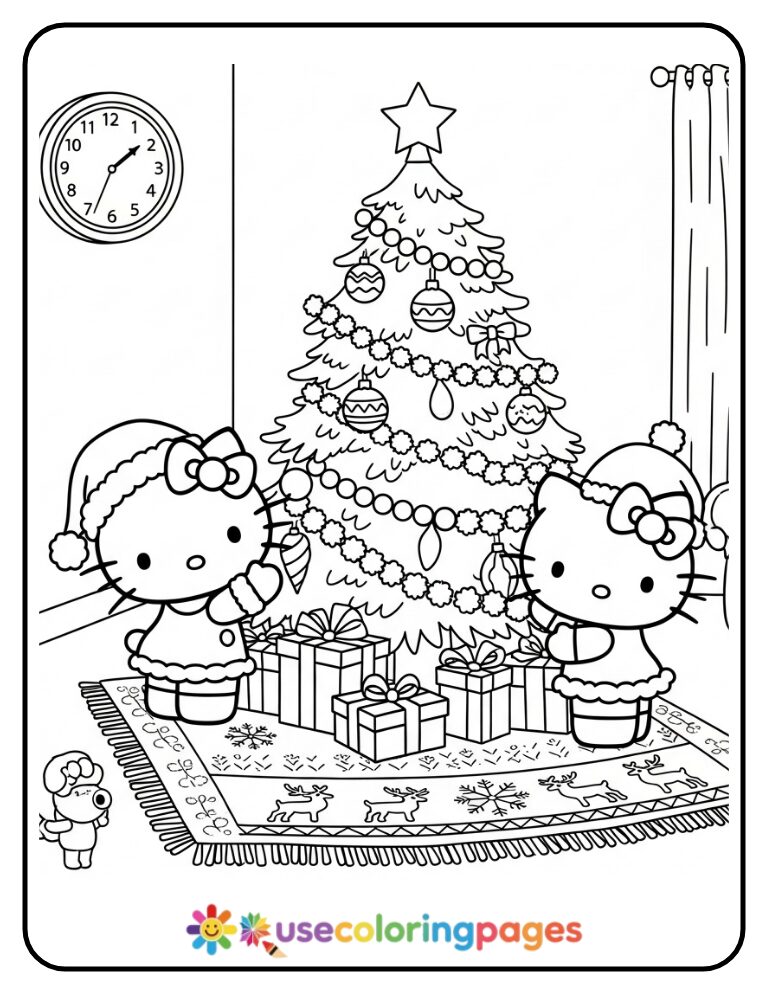 Hello Kitty Hanging Ornaments With Friend Coloring Page