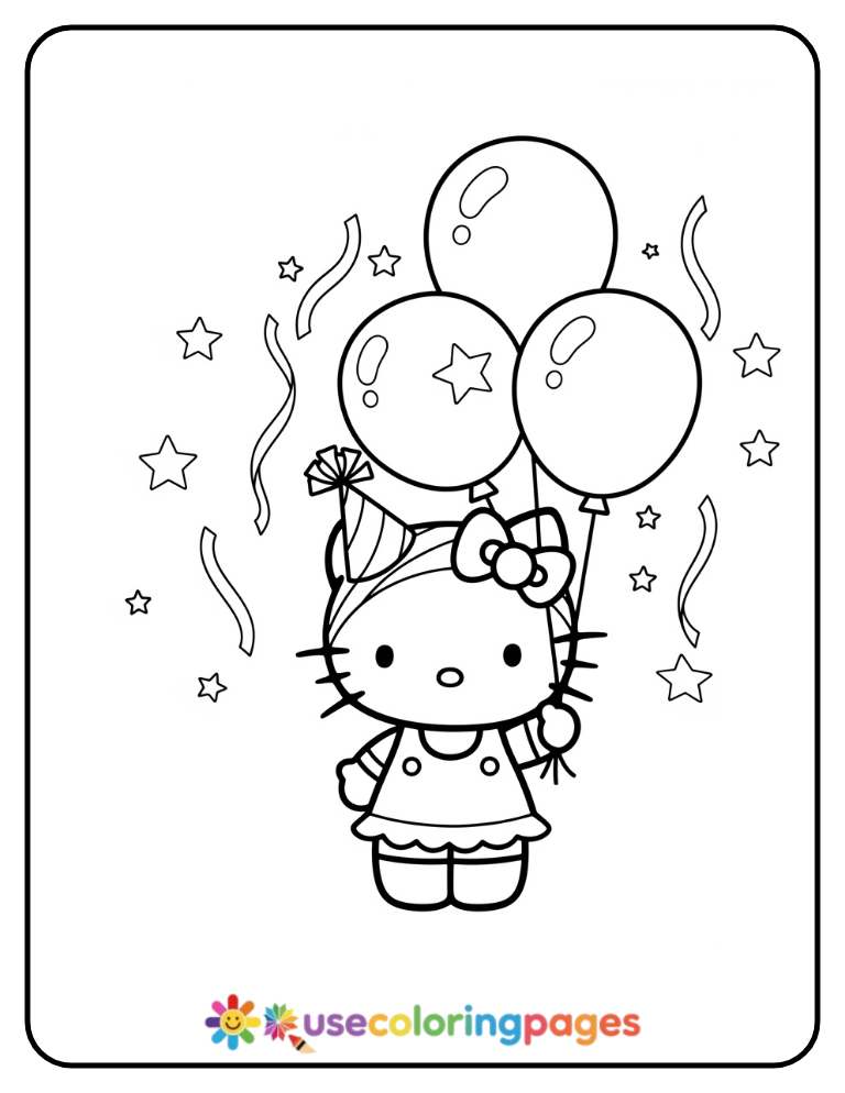 Hello Kitty Holding Party Balloons Coloring Page
