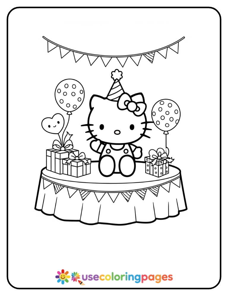 Hello Kitty Hosting a Birthday Party Coloring Page