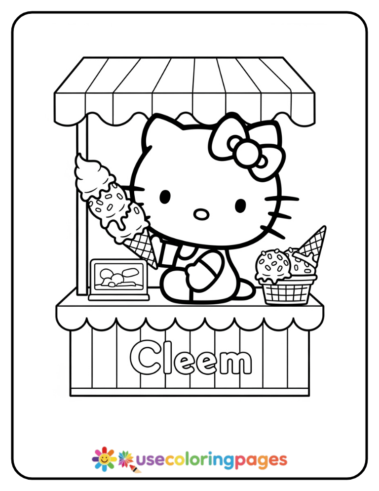 Hello Kitty Ice Cream Stand Coloring Page