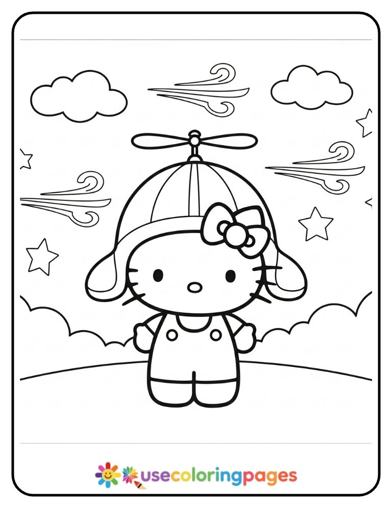 Hello Kitty Inventing a Flying Hat Coloring Page