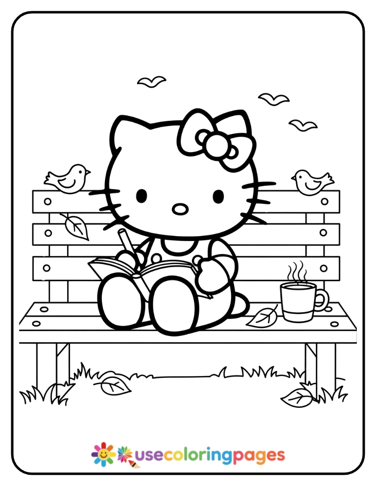 Hello Kitty Journaling Outdoors Coloring Page