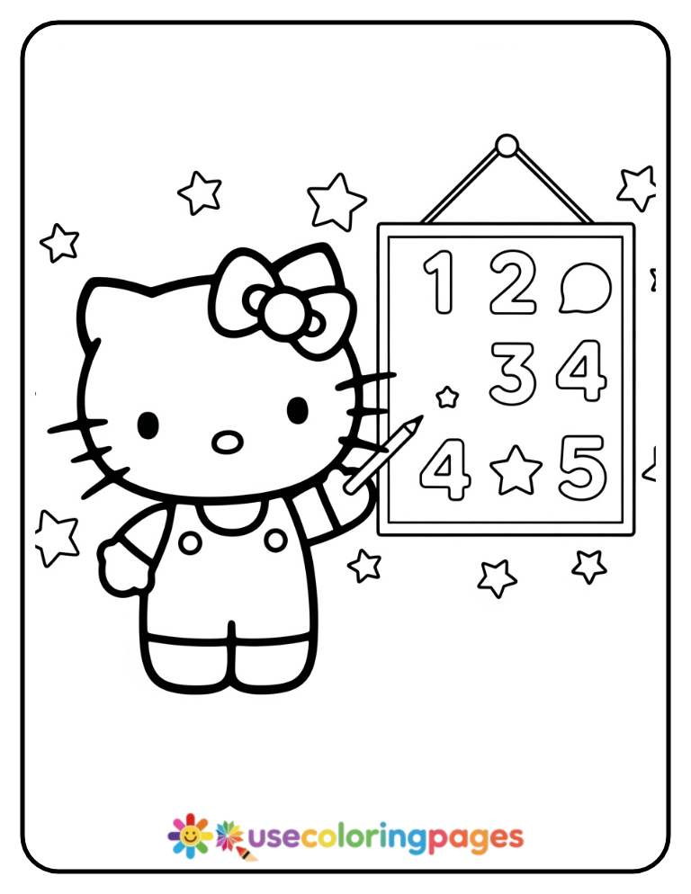 Hello Kitty Learning Numbers Coloring Page