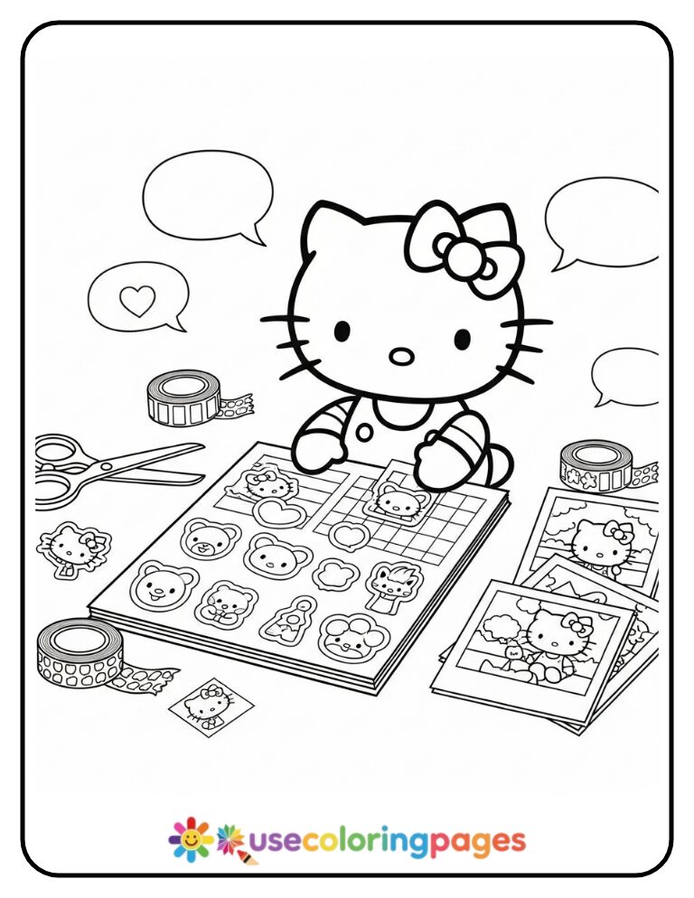 Hello Kitty Making Scrapbook Page Coloring Page