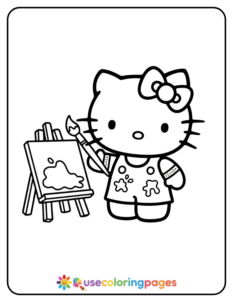 Hello Kitty Painting In Art Class Coloring Page