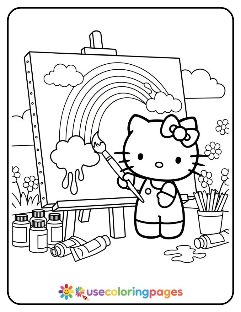 Hello Kitty Painting On Big Canvas Coloring Page