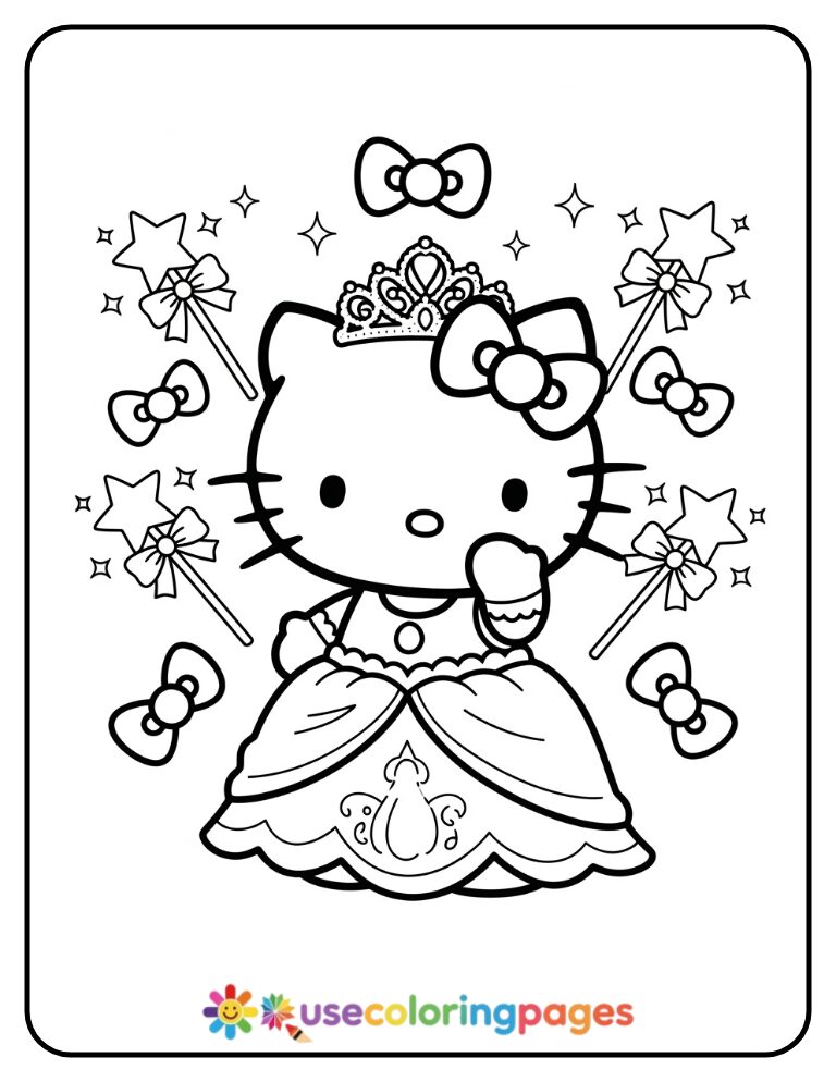 Hello Kitty Playing Dress-Up Coloring Page