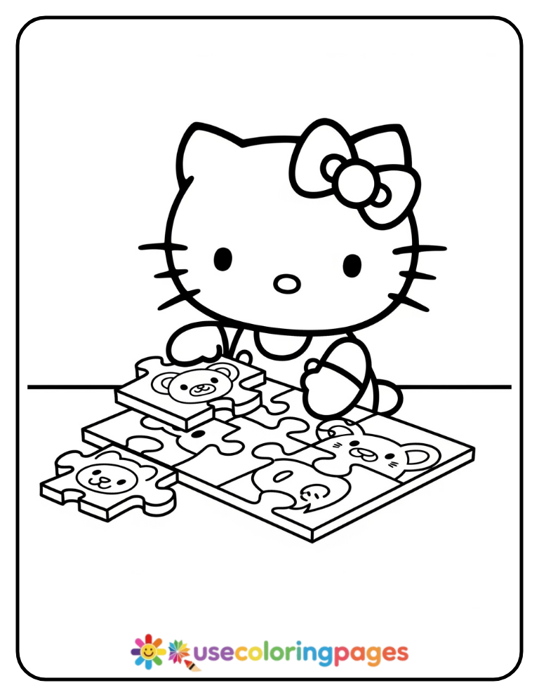 Hello Kitty Playing with a Puzzle Coloring Page