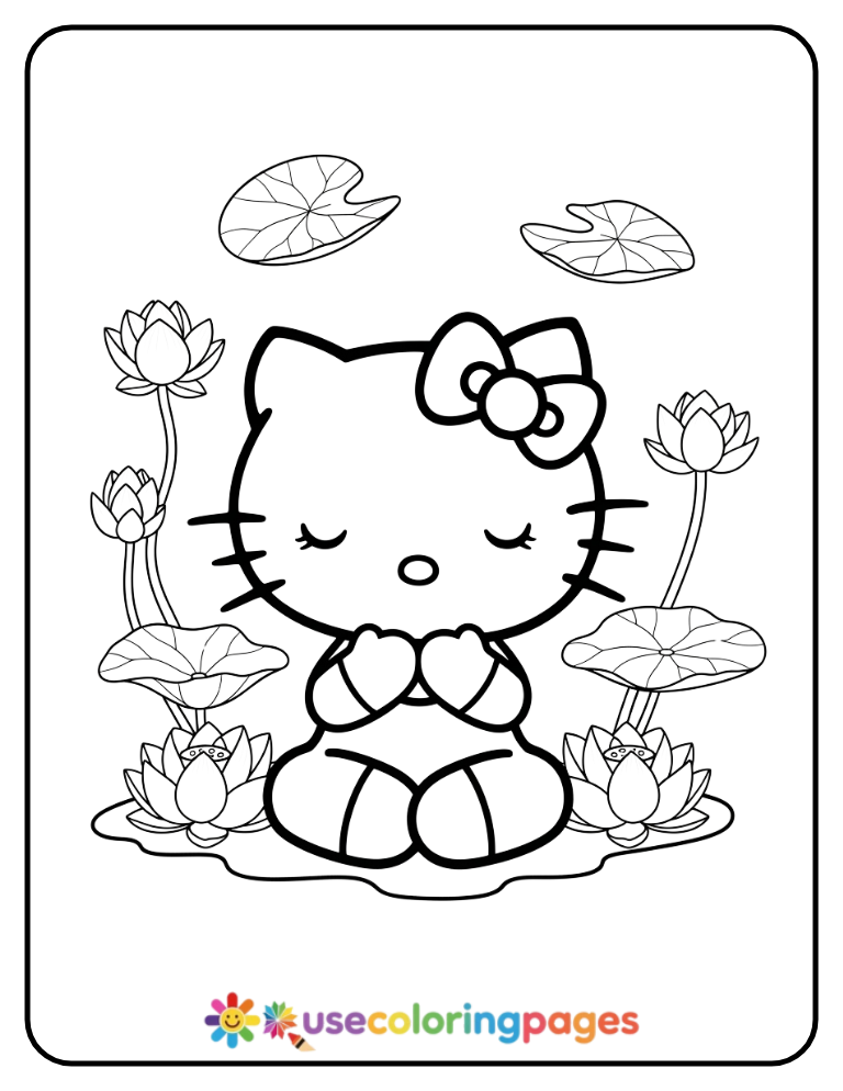 Hello Kitty Practicing Yoga Coloring Page