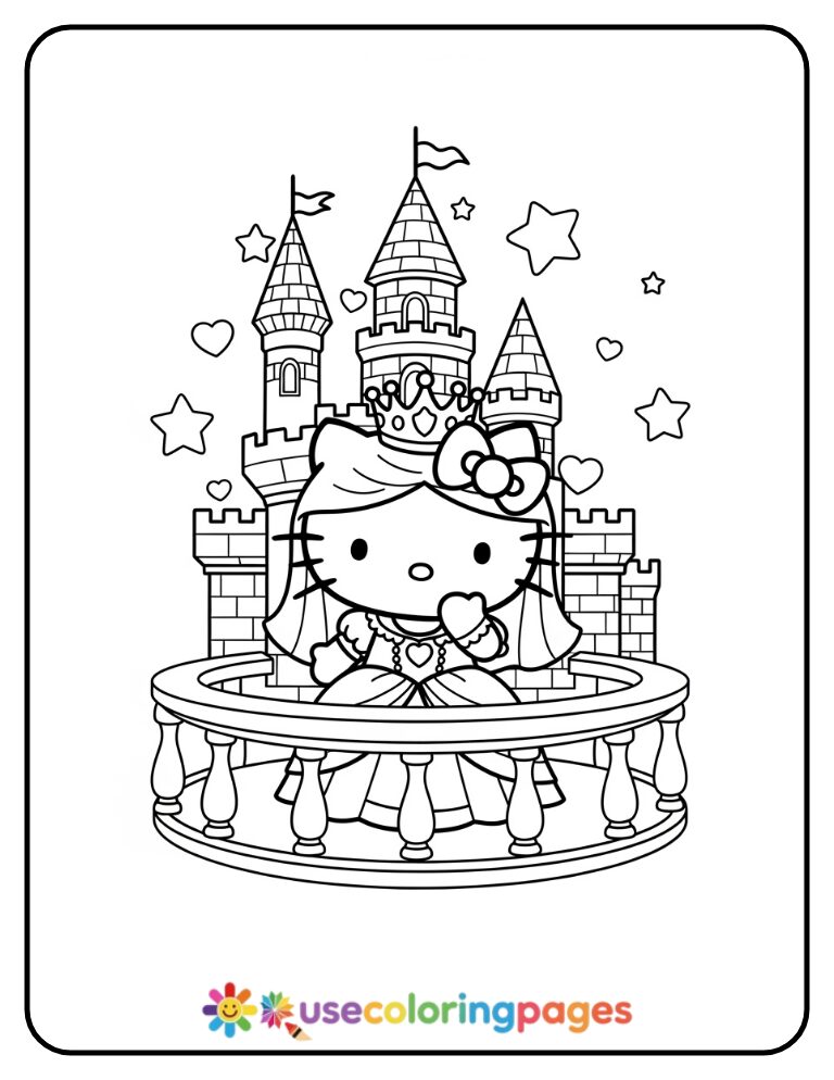 Hello Kitty Princess On Castle Balcony Coloring Page