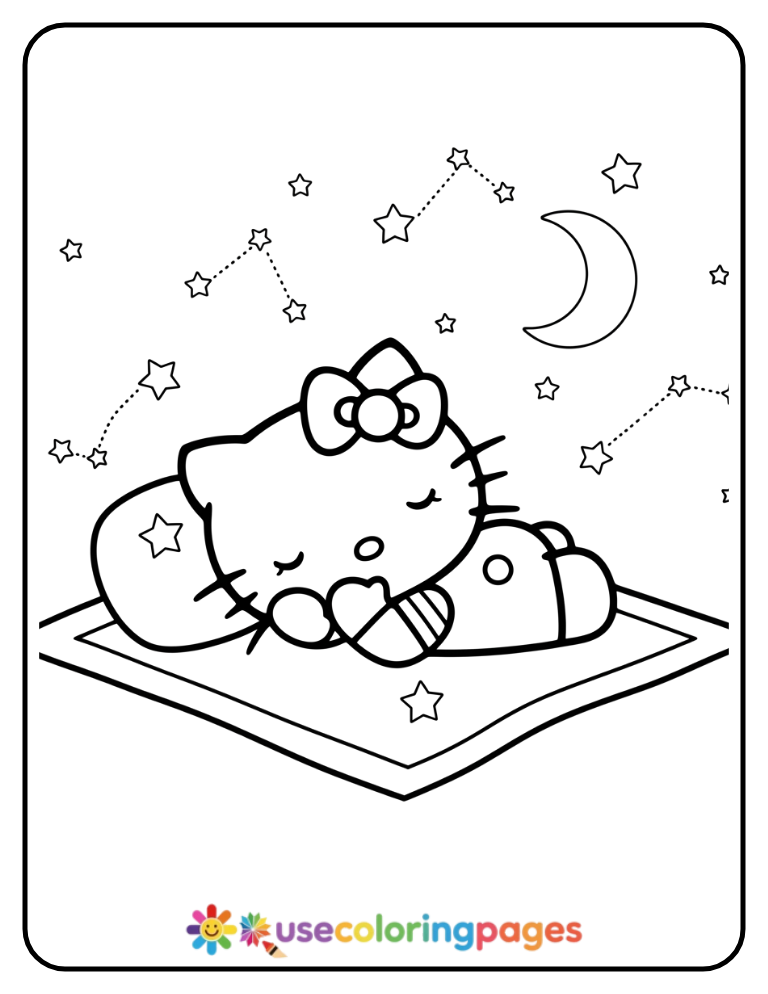Hello Kitty Stargazing Coloring Page