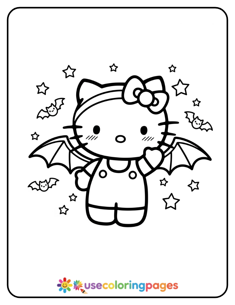 Hello Kitty Wearing Bat Wings Coloring Page
