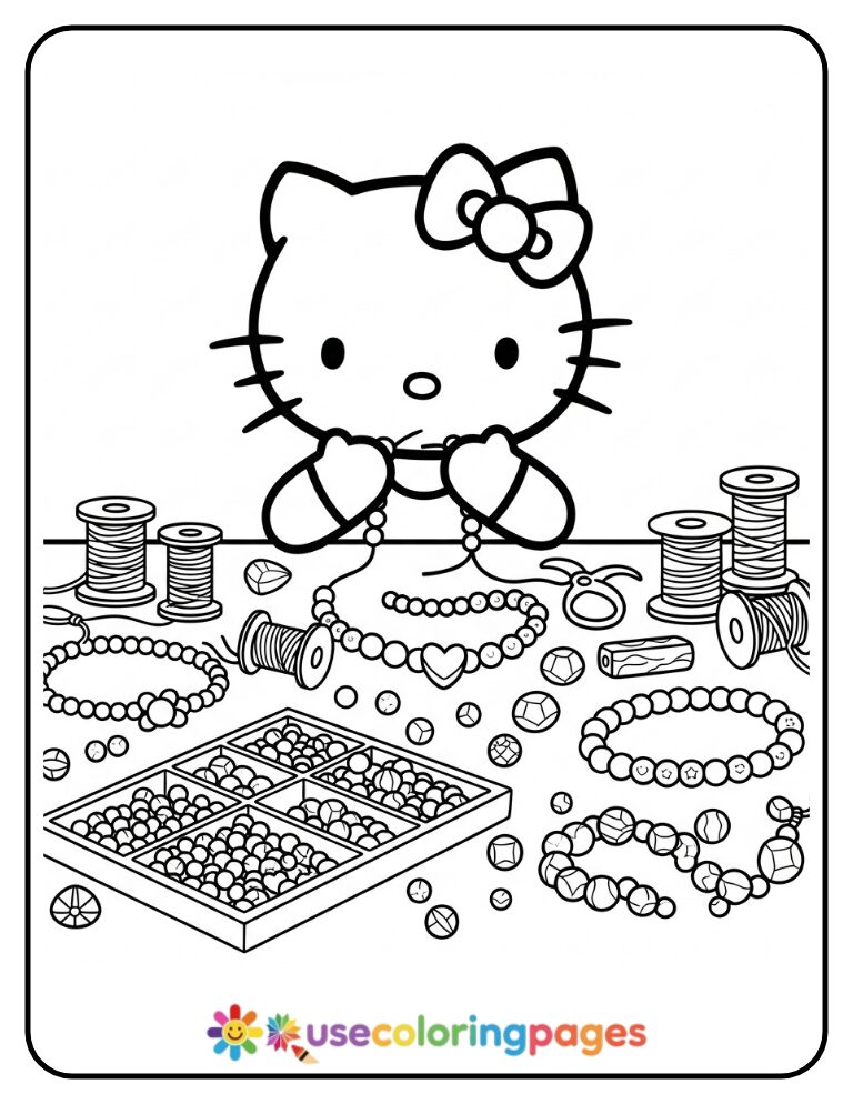 Hello Kitty With DIY Jewelry Kit Coloring Page