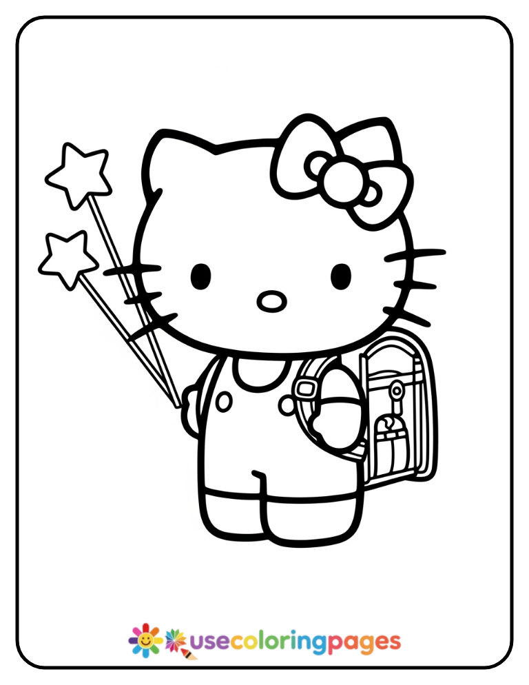 Hello Kitty With School Backpack Coloring Page