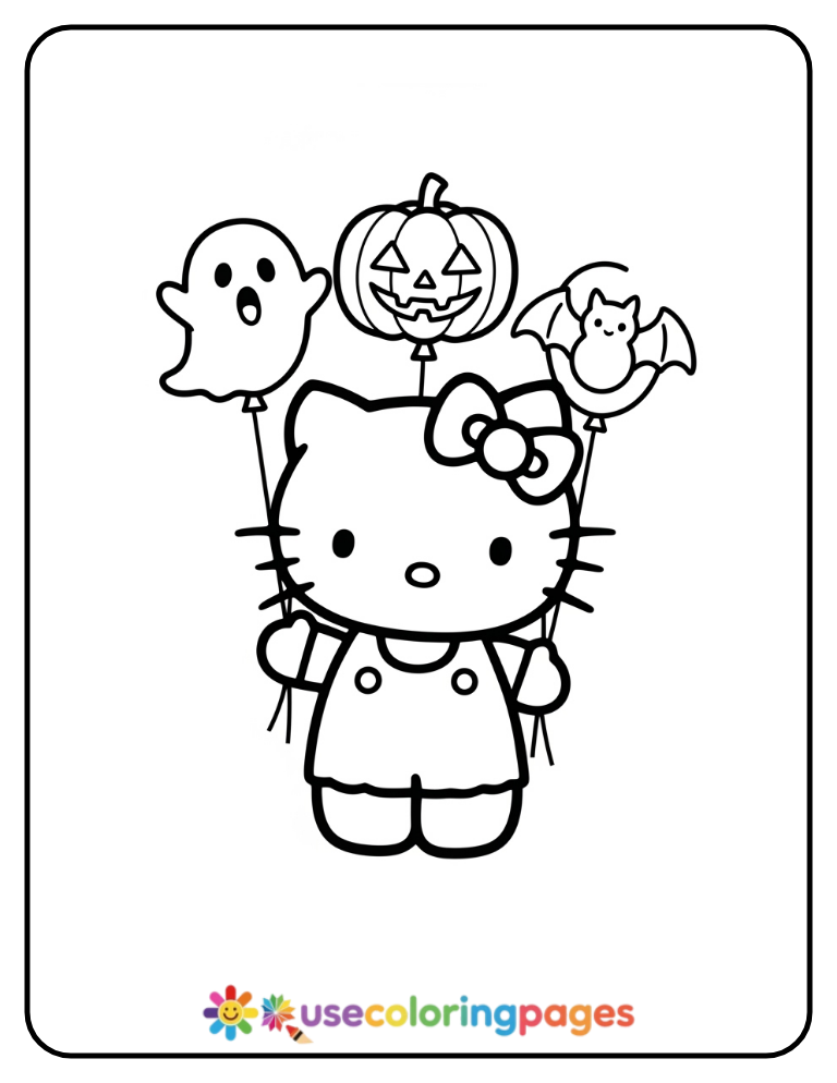 Hello Kitty With Spooky Balloons Coloring Page