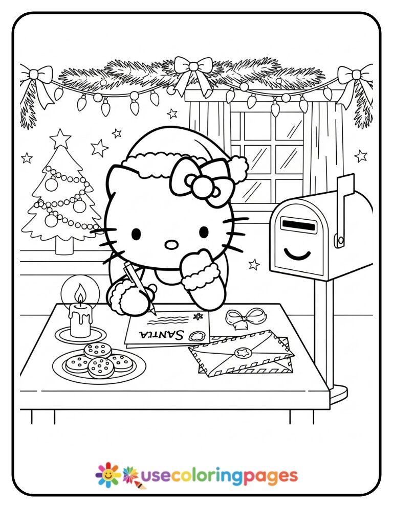 Hello Kitty Writing Letter To Santa Coloring Page